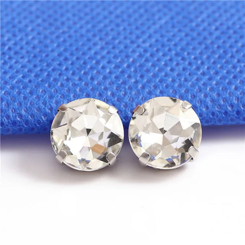 Colorful round Gemstones Crystal Glass Rhinestones with Sliver Claw Flatback Sew on Stone for Rhinestones Clothes Accessories