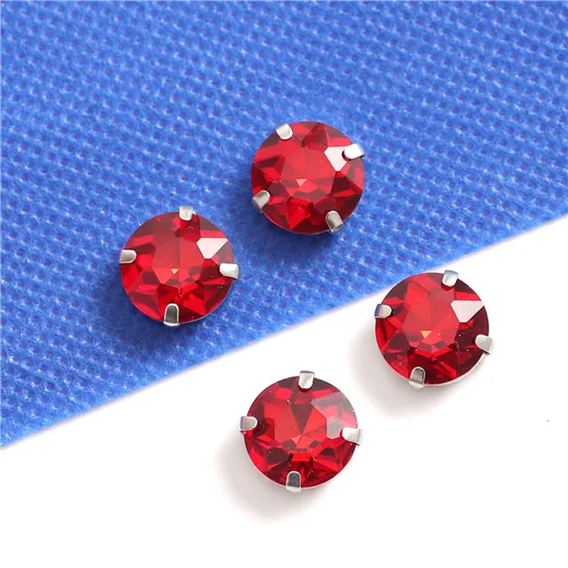 Colorful round Gemstones Crystal Glass Rhinestones with Sliver Claw Flatback Sew on Stone for Rhinestones Clothes Accessories