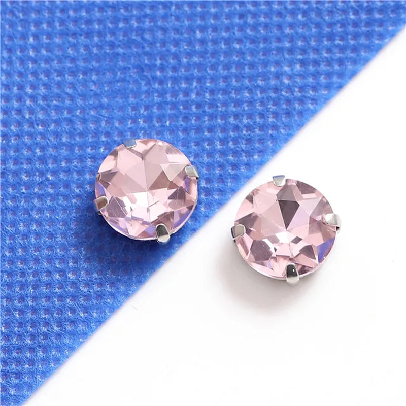 Colorful round Gemstones Crystal Glass Rhinestones with Sliver Claw Flatback Sew on Stone for Rhinestones Clothes Accessories