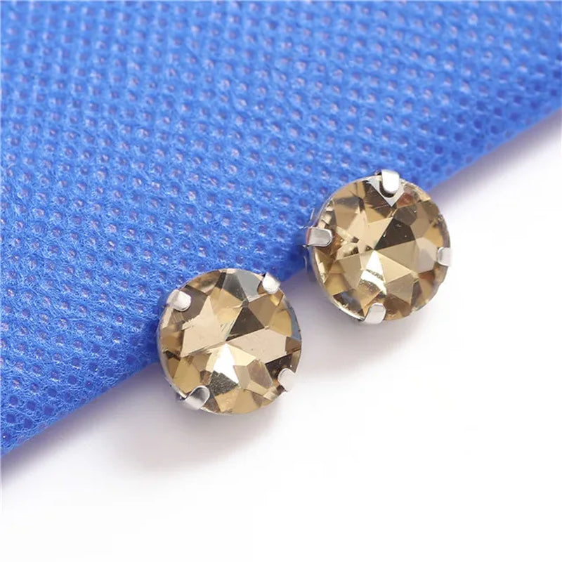 Colorful round Gemstones Crystal Glass Rhinestones with Sliver Claw Flatback Sew on Stone for Rhinestones Clothes Accessories