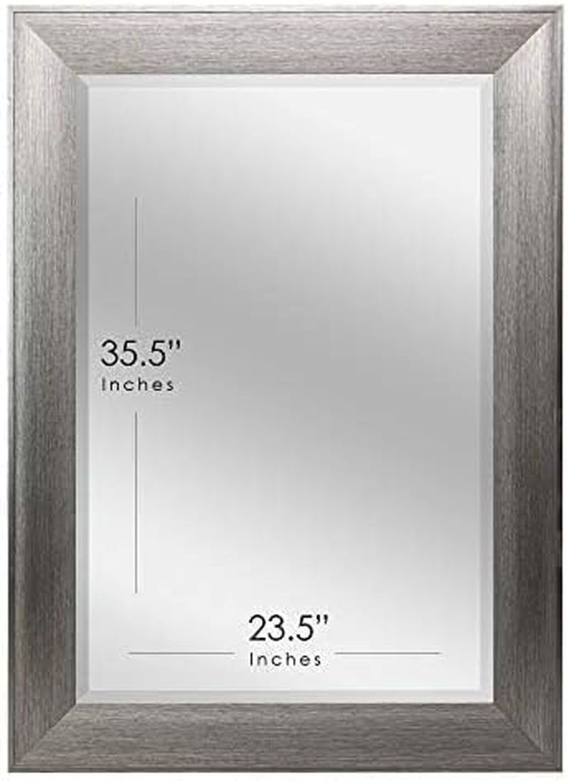 Metallic Gray Raised Lip Framed Wall Vanity Beveled Mirrors, Bathroom Mirrors, Rectangle Mirrors, Living Room Mirrors - 31.5" X 43.5"