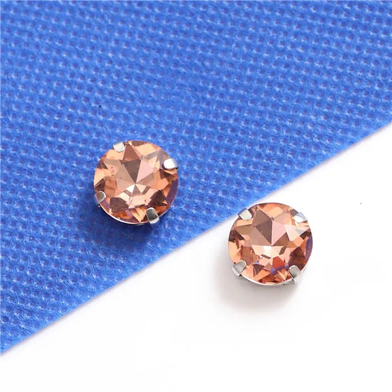 Colorful round Gemstones Crystal Glass Rhinestones with Sliver Claw Flatback Sew on Stone for Rhinestones Clothes Accessories