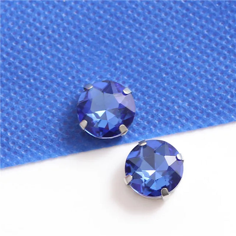 Colorful round Gemstones Crystal Glass Rhinestones with Sliver Claw Flatback Sew on Stone for Rhinestones Clothes Accessories