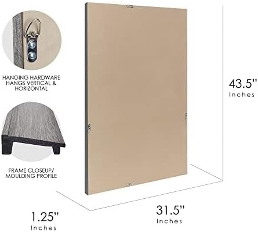 Metallic Gray Raised Lip Framed Wall Vanity Beveled Mirrors, Bathroom Mirrors, Rectangle Mirrors, Living Room Mirrors - 31.5" X 43.5"