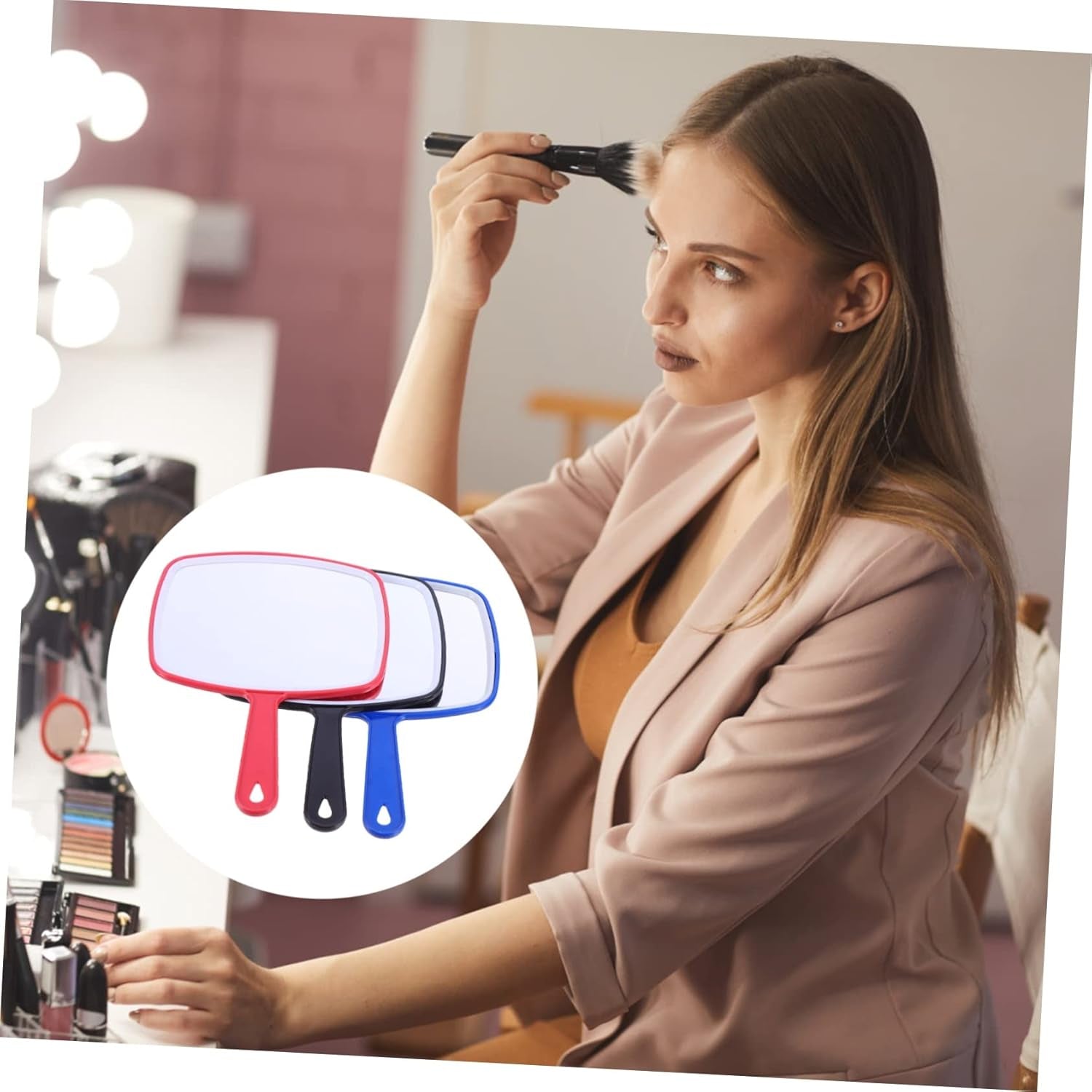 3Pcs Handheld Makeup Mirror Portable Cosmetic Mirror for Women Reflection Easy to Clean for Travel Compact for Handbag Use