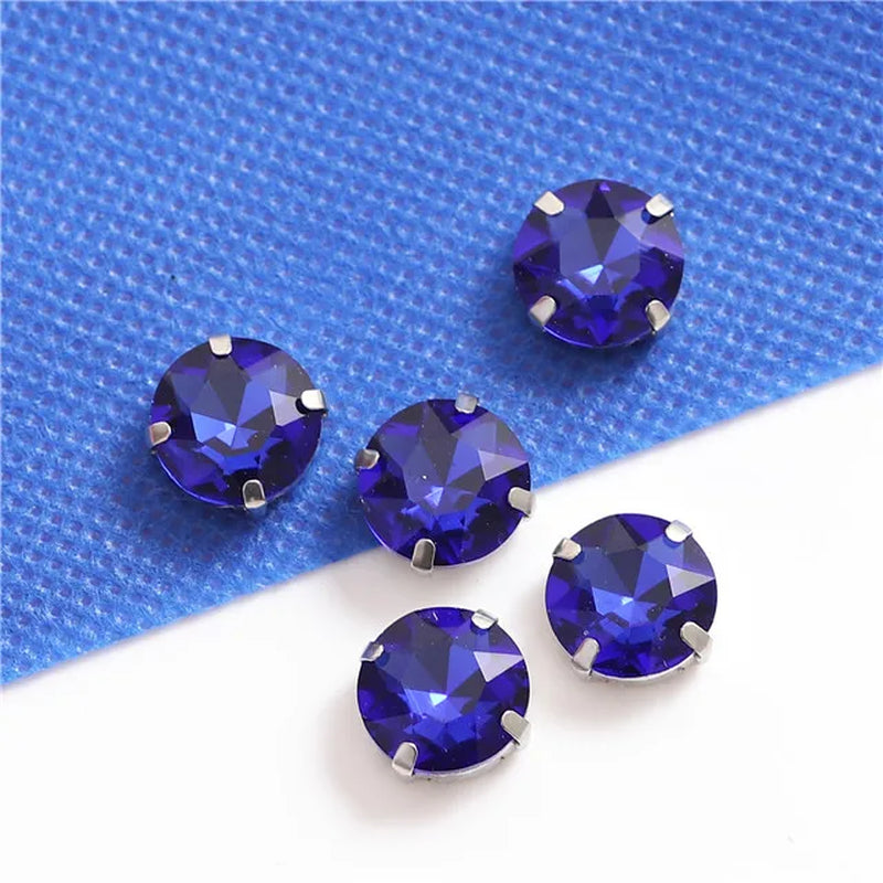 Colorful round Gemstones Crystal Glass Rhinestones with Sliver Claw Flatback Sew on Stone for Rhinestones Clothes Accessories