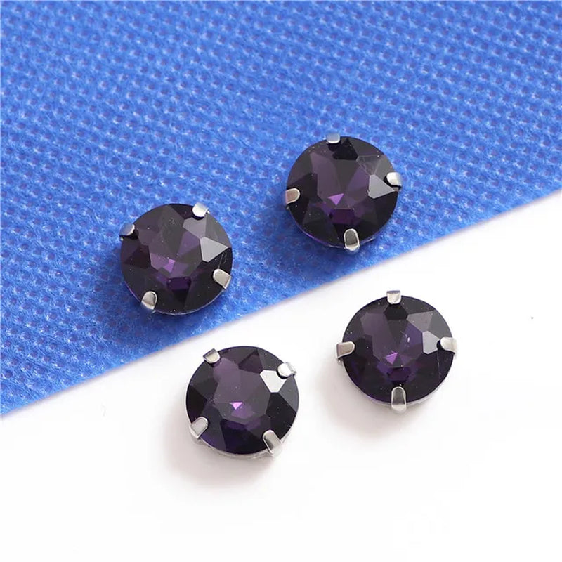 Colorful round Gemstones Crystal Glass Rhinestones with Sliver Claw Flatback Sew on Stone for Rhinestones Clothes Accessories