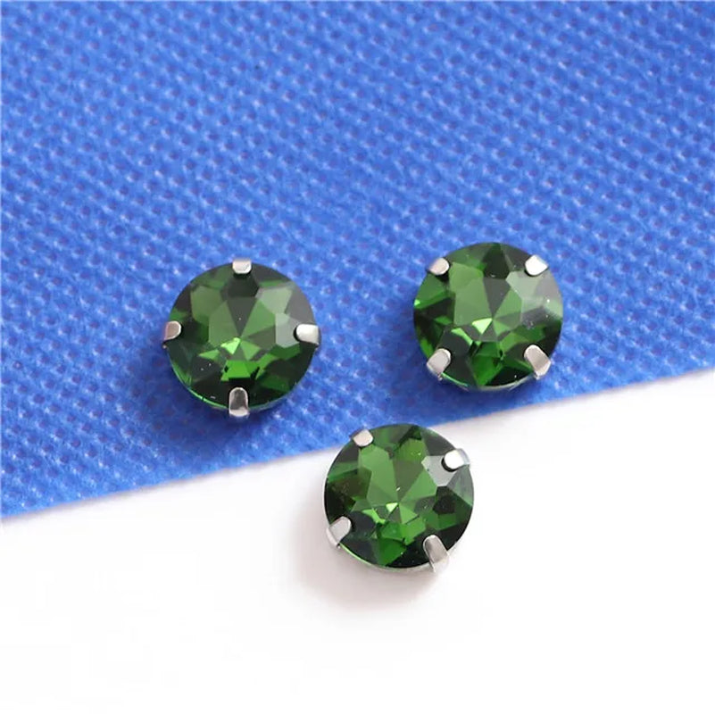 Colorful round Gemstones Crystal Glass Rhinestones with Sliver Claw Flatback Sew on Stone for Rhinestones Clothes Accessories