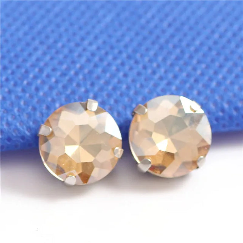 Colorful round Gemstones Crystal Glass Rhinestones with Sliver Claw Flatback Sew on Stone for Rhinestones Clothes Accessories