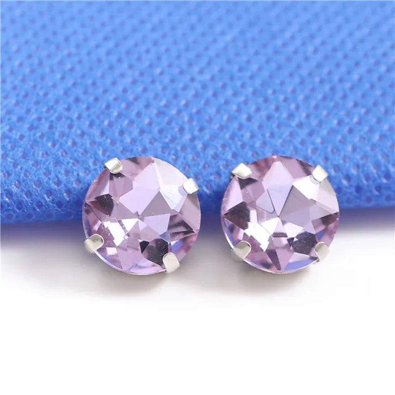 Colorful round Gemstones Crystal Glass Rhinestones with Sliver Claw Flatback Sew on Stone for Rhinestones Clothes Accessories