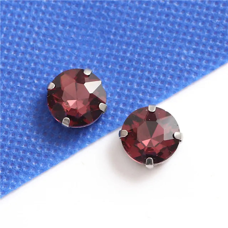 Colorful round Gemstones Crystal Glass Rhinestones with Sliver Claw Flatback Sew on Stone for Rhinestones Clothes Accessories