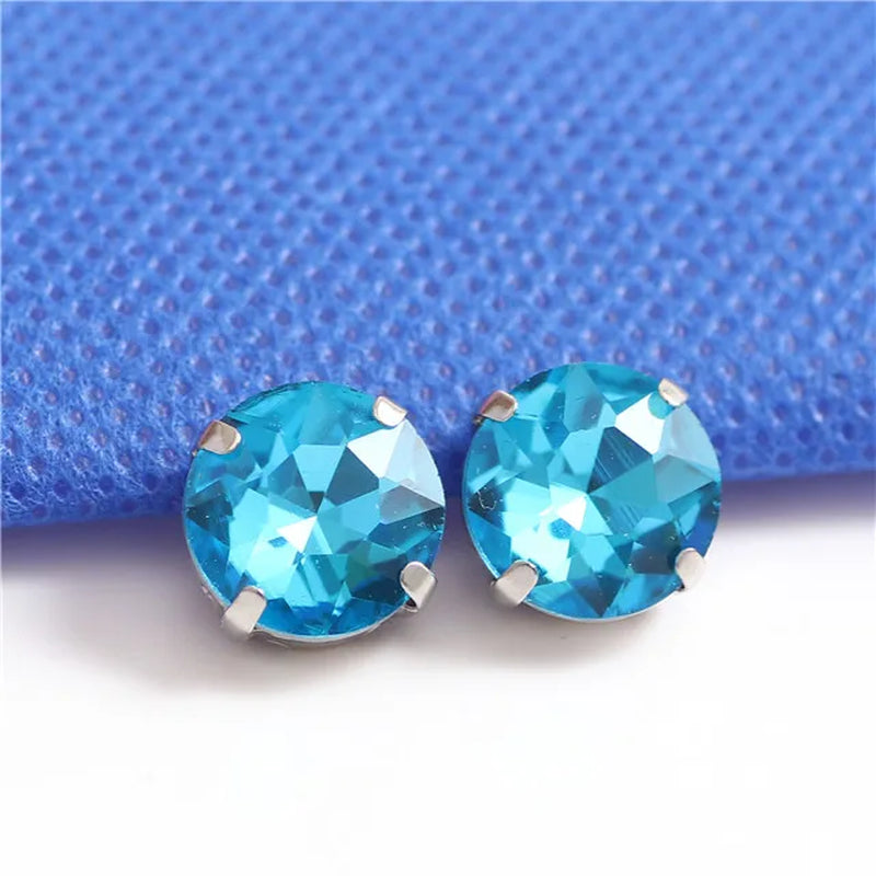 Colorful round Gemstones Crystal Glass Rhinestones with Sliver Claw Flatback Sew on Stone for Rhinestones Clothes Accessories