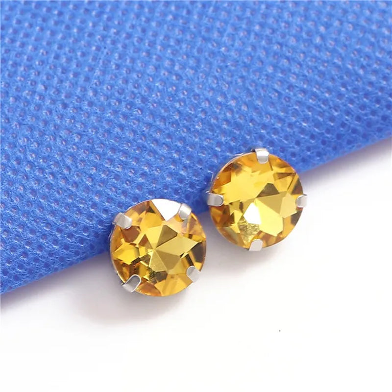 Colorful round Gemstones Crystal Glass Rhinestones with Sliver Claw Flatback Sew on Stone for Rhinestones Clothes Accessories