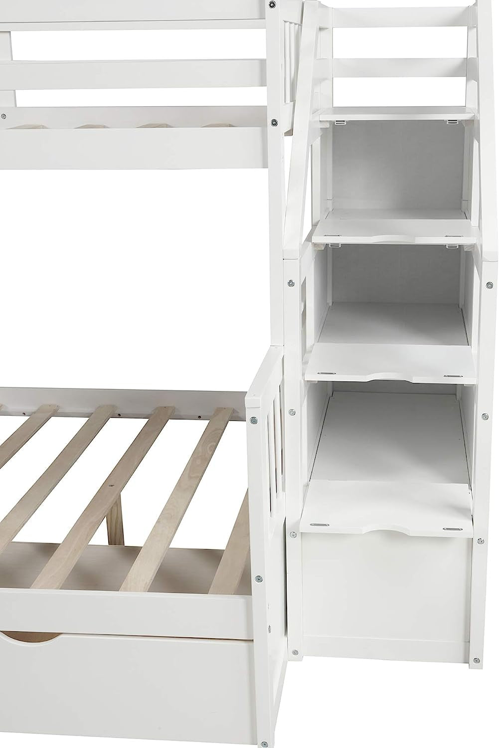 Full over Twin & Twin Bunk Bed with Drawer & Ladder, Triple Bunkbeds Wooden for Kids, Teens, Adults, Gray, White
