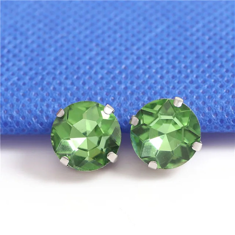 Colorful round Gemstones Crystal Glass Rhinestones with Sliver Claw Flatback Sew on Stone for Rhinestones Clothes Accessories