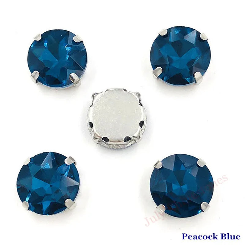 Colorful round Gemstones Crystal Glass Rhinestones with Sliver Claw Flatback Sew on Stone for Rhinestones Clothes Accessories