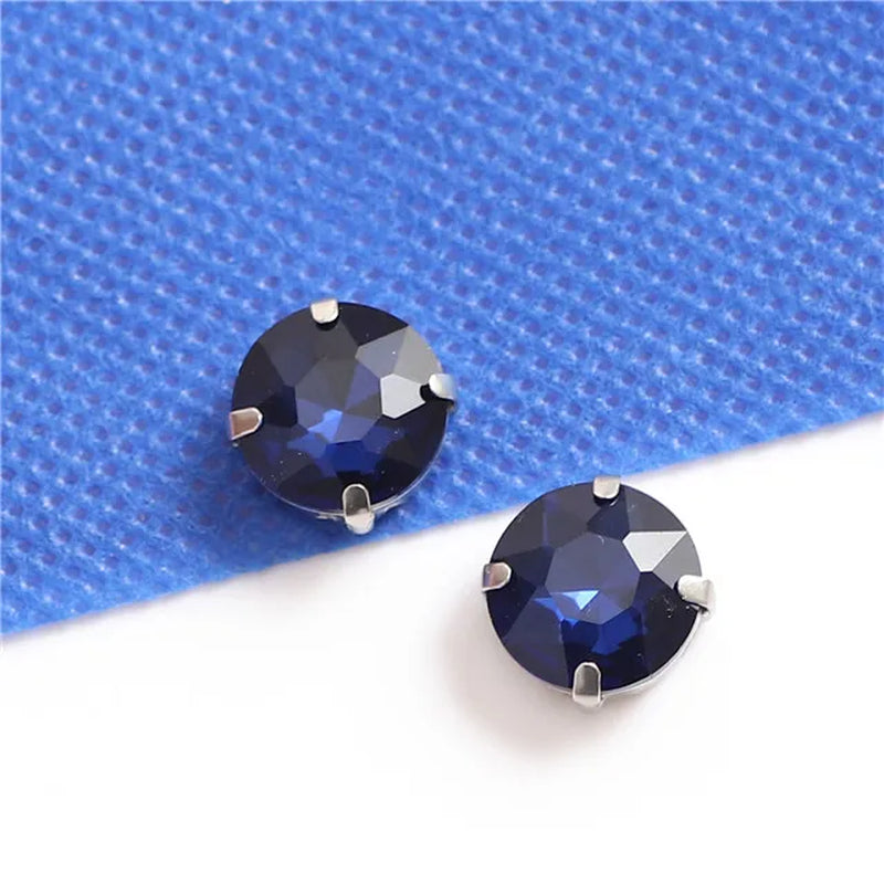 Colorful round Gemstones Crystal Glass Rhinestones with Sliver Claw Flatback Sew on Stone for Rhinestones Clothes Accessories